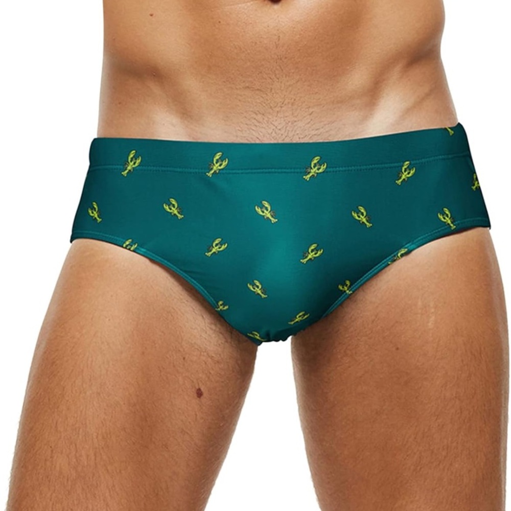 NWT Green Swim Briefs‎ with Yellow Lobster Print M B93